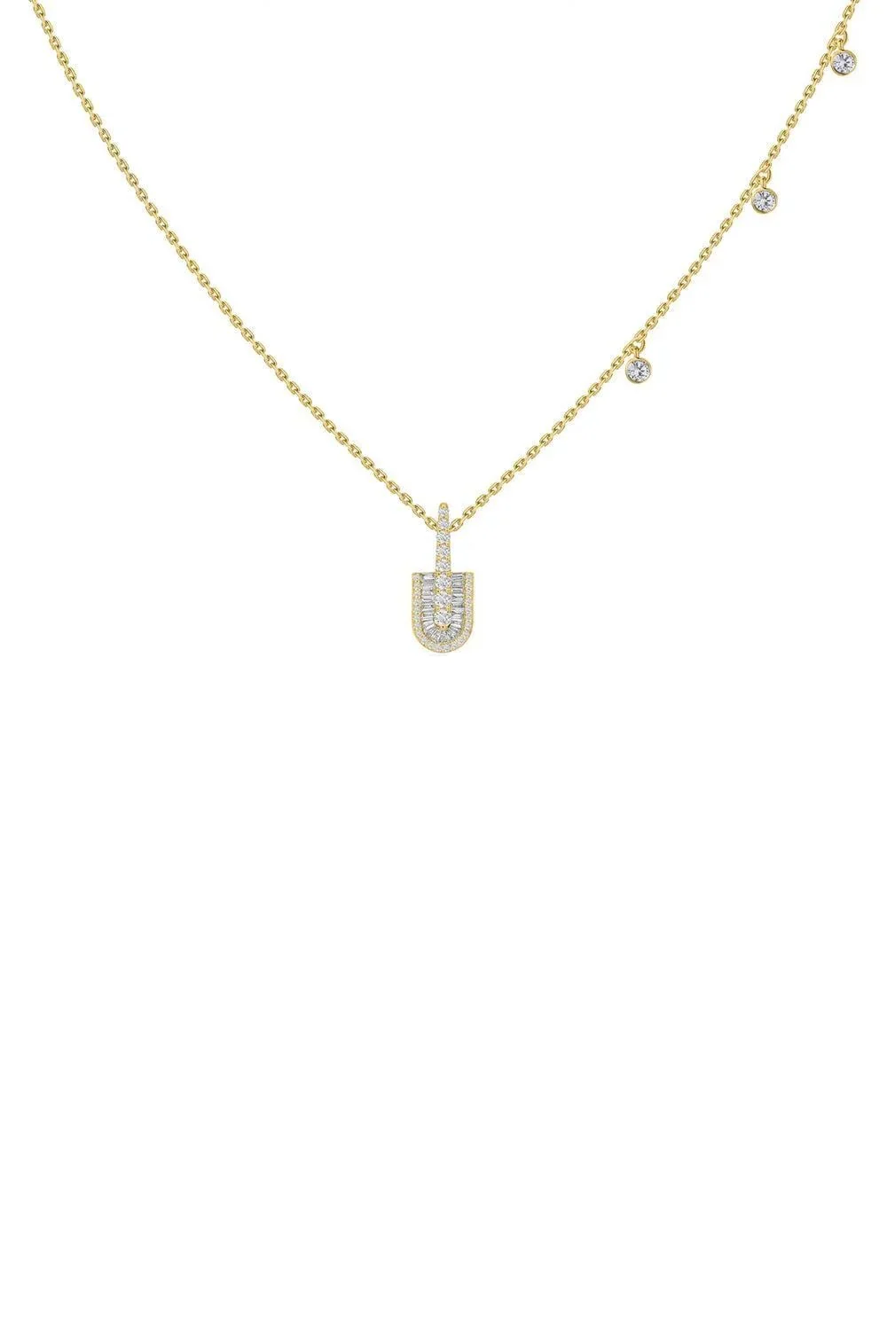 Diamond Baguette U Solo Three Charm Necklace Diamond Baguette U Solo Three Charm Necklace