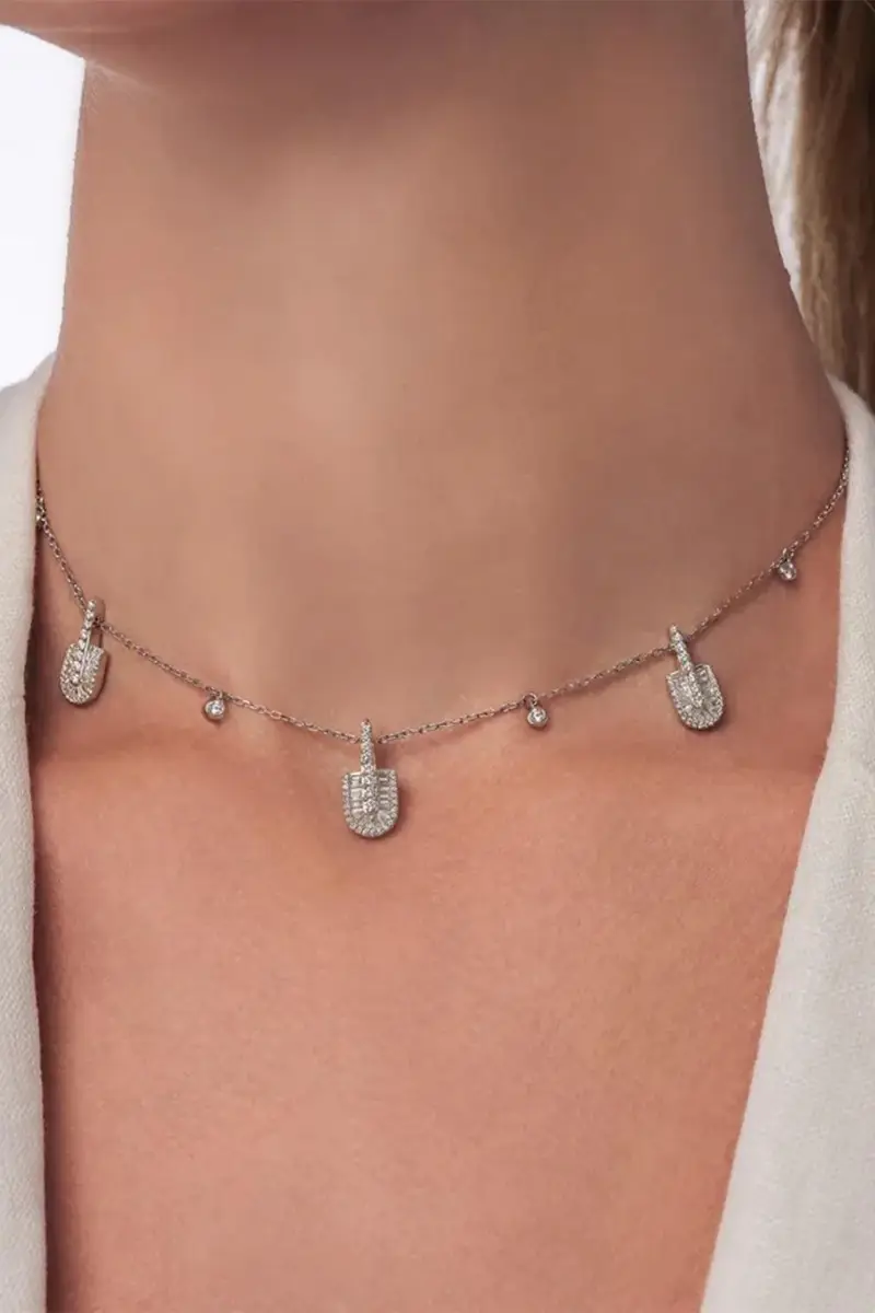 U LOS ANGELES Diamond Baguette U Trio Charm Necklace | Thumbnail 2 U LOS ANGELES Diamond Baguette U Trio Charm Necklace | Thumbnail 2