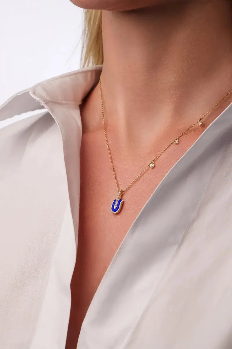 U LOS ANGELES Diamond Lapis U Solo Charm Necklace | Thumbnail 2 U LOS ANGELES Diamond Lapis U Solo Charm Necklace | Thumbnail 2