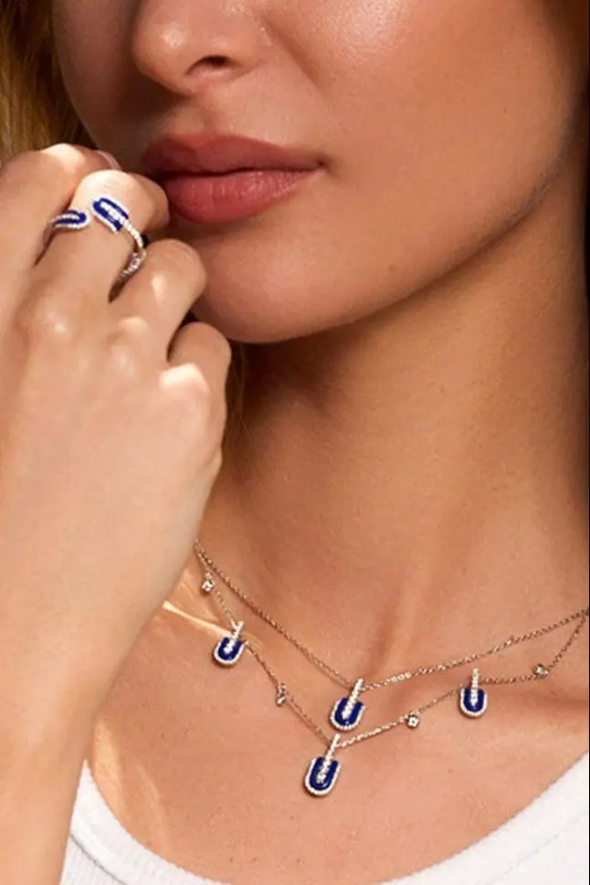 U LOS ANGELES Diamond Lapis U Solo Midi Necklace | Thumbnail 2