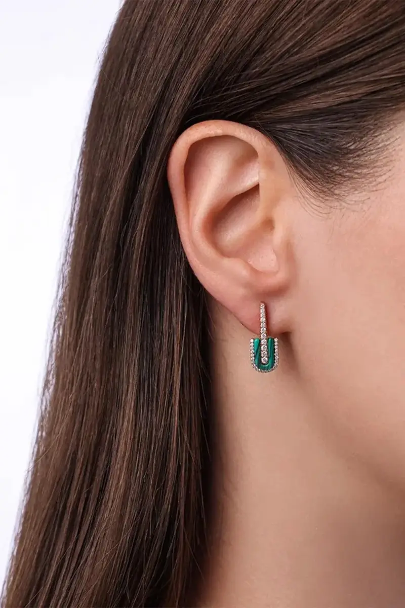 U LOS ANGELES Diamond Malachite U Drop Earrings | Thumbnail 2 U LOS ANGELES Diamond Malachite U Drop Earrings | Thumbnail 2