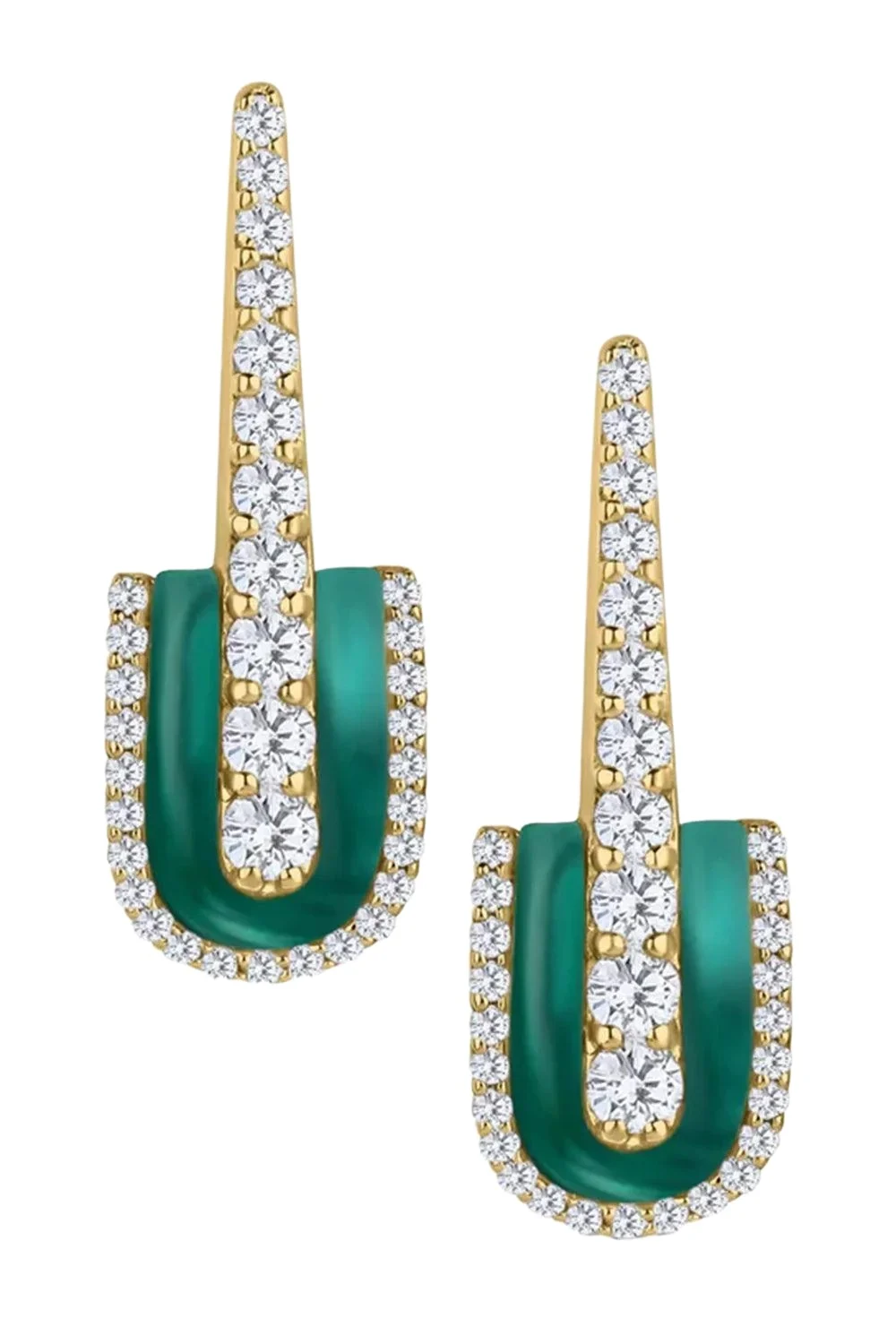U LOS ANGELES Diamond Malachite U Drop Earrings