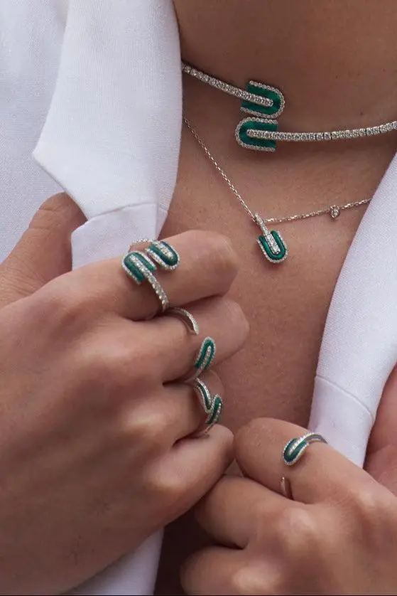 U LOS ANGELES Diamond Malachite U Duo Maxi Ring | Thumbnail 2 U LOS ANGELES Diamond Malachite U Duo Maxi Ring | Thumbnail 2
