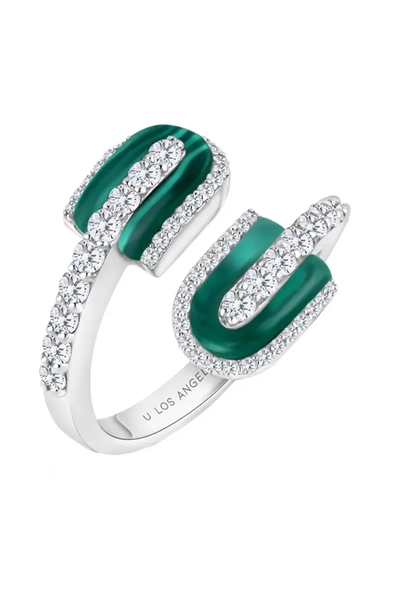 U LOS ANGELES Diamond Malachite U Duo Maxi Ring | Image 1 U LOS ANGELES Diamond Malachite U Duo Maxi Ring | Image 1