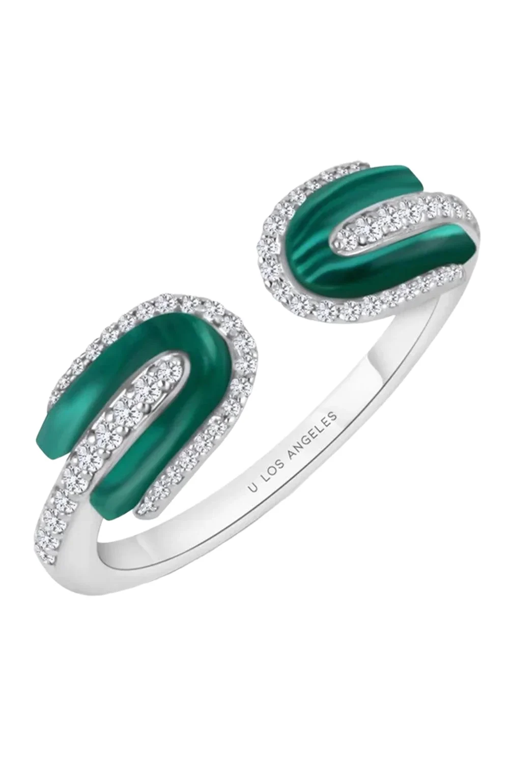 U LOS ANGELES Diamond Malachite U Duo Open Ring