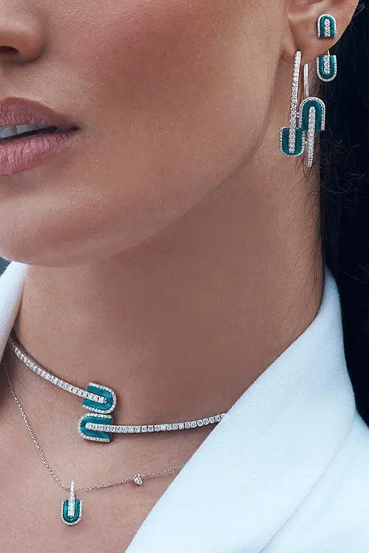 U LOS ANGELES Diamond Malachite U Maxi Hoop Earrings | Thumbnail 2 U LOS ANGELES Diamond Malachite U Maxi Hoop Earrings | Thumbnail 2