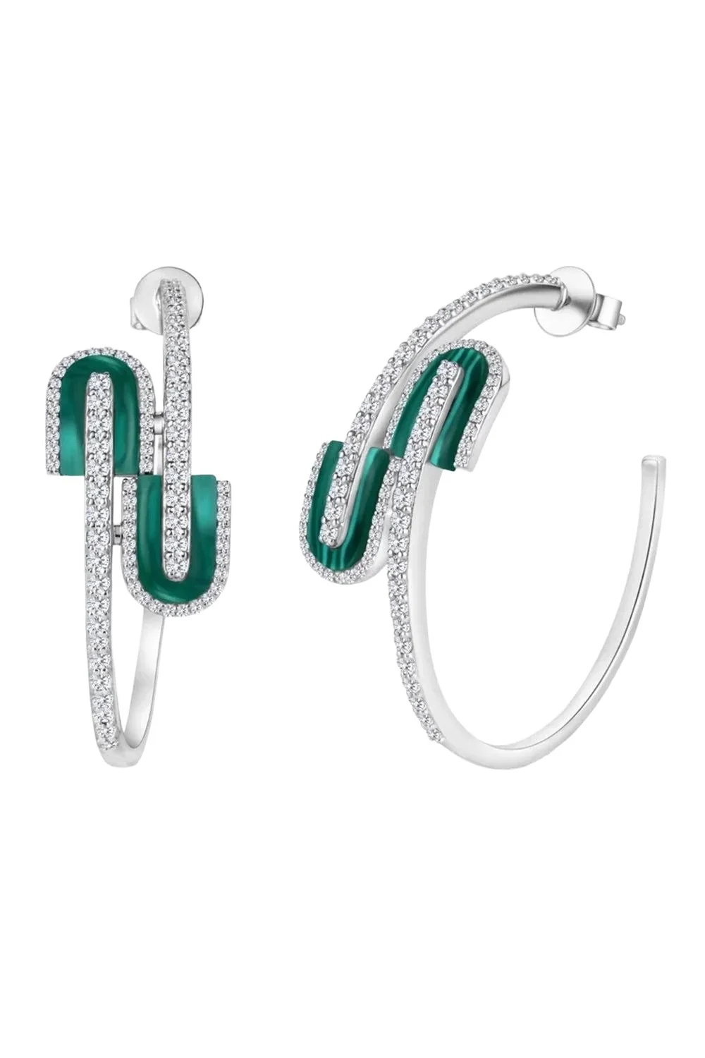 U LOS ANGELES Diamond Malachite U Maxi Hoop Earrings