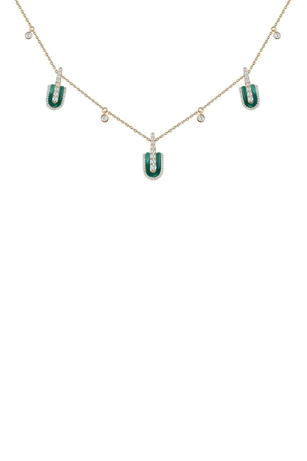 U LOS ANGELES Diamond Malachite U Trio Charm Necklace
