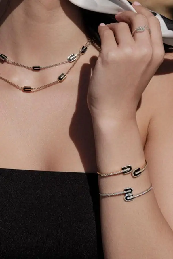 U LOS ANGELES Diamond Onyx U Duo Bangle Bracelet | Thumbnail 2