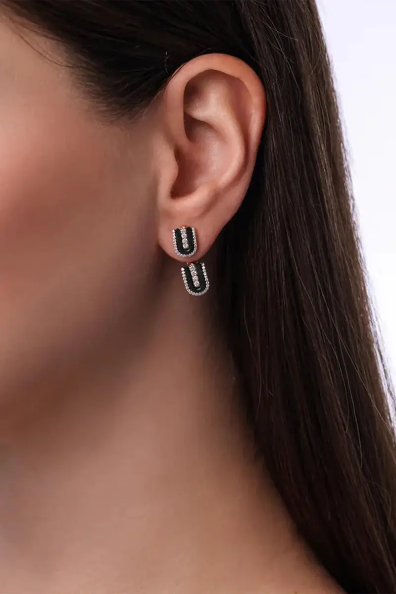U LOS ANGELES Diamond Onyx U Floating Earrings | Thumbnail 2 U LOS ANGELES Diamond Onyx U Floating Earrings | Thumbnail 2
