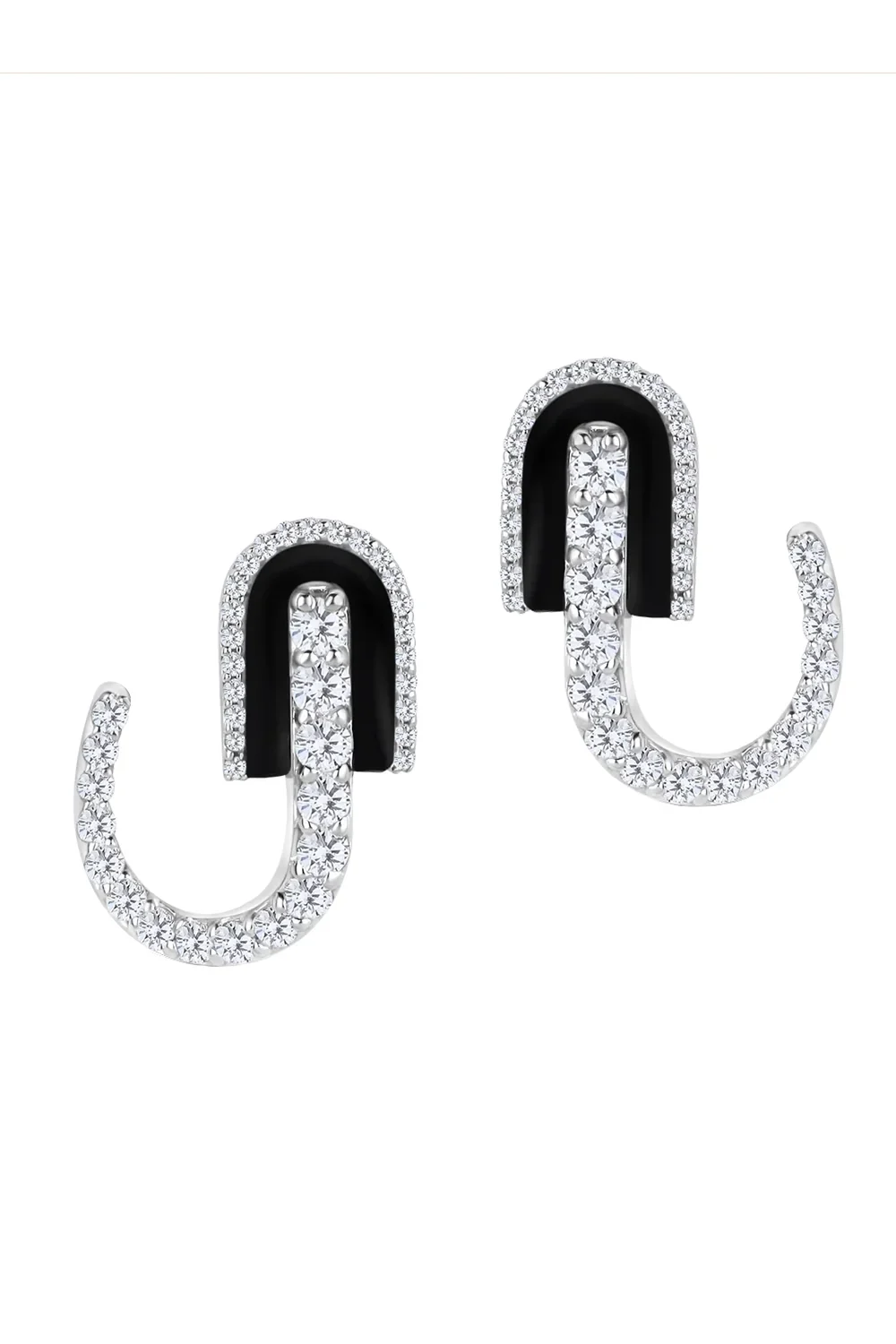 U LOS ANGELES Diamond Onyx U Huggie Hoop Earrings