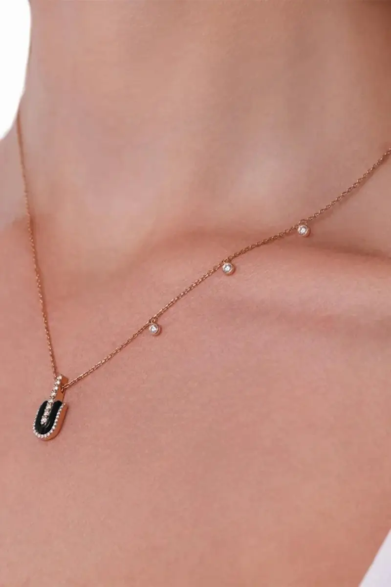 U LOS ANGELES Diamond Onyx U Solo Charm Necklace | Thumbnail 2 U LOS ANGELES Diamond Onyx U Solo Charm Necklace | Thumbnail 2