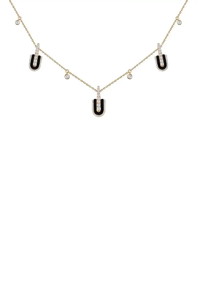U LOS ANGELES Diamond Onyx U Trio Charm Necklace | Image 1 U LOS ANGELES Diamond Onyx U Trio Charm Necklace | Image 1