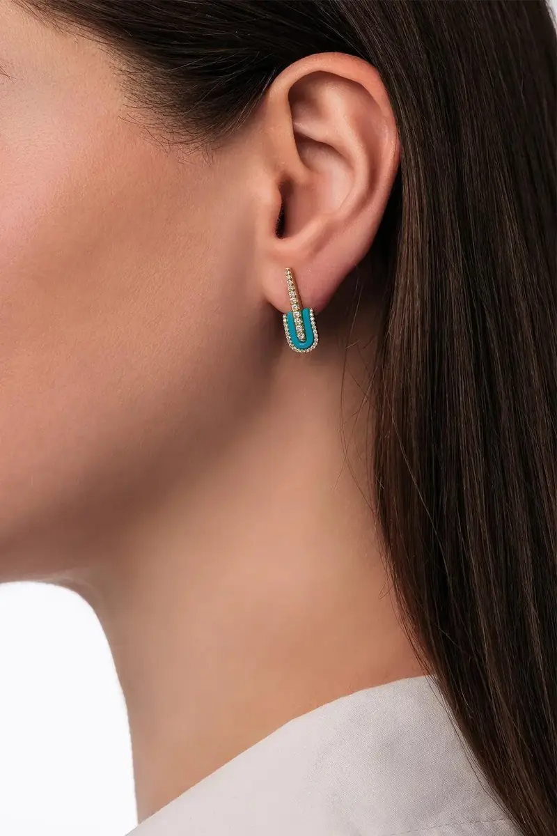 U LOS ANGELES Diamond Turquoise U Drop Earrings | Thumbnail 2 U LOS ANGELES Diamond Turquoise U Drop Earrings | Thumbnail 2