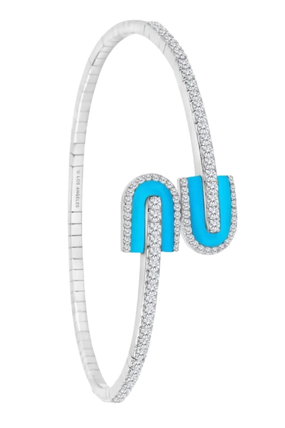 U LOS ANGELES Diamond Turquoise U Duo Mini Bangle Bracelet - White Gold