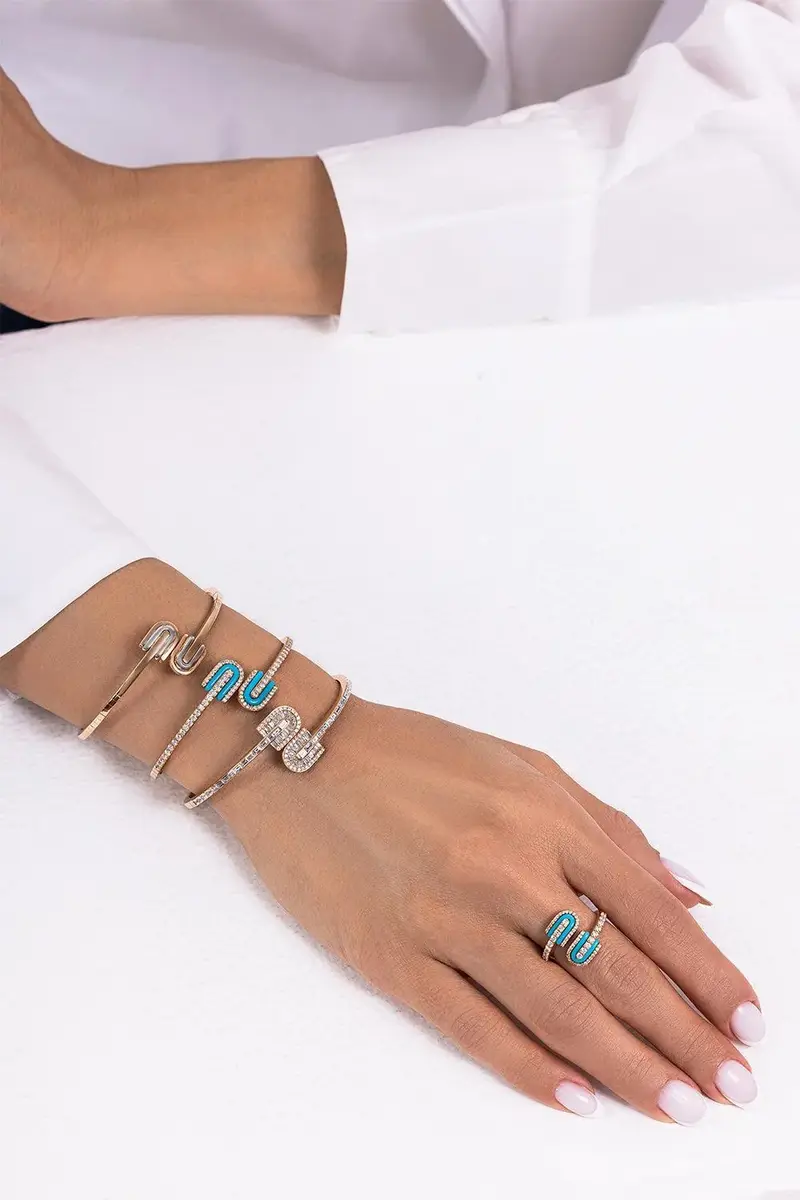 U LOS ANGELES Diamond Turquoise U Duo Mini Bangle Bracelet | Thumbnail 2 U LOS ANGELES Diamond Turquoise U Duo Mini Bangle Bracelet | Thumbnail 2