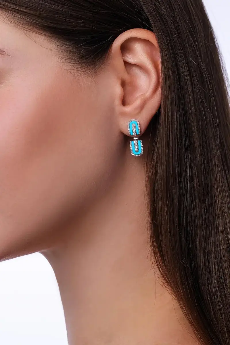 U LOS ANGELES Diamond Turquoise U Floating Stud Earrings | Thumbnail 2