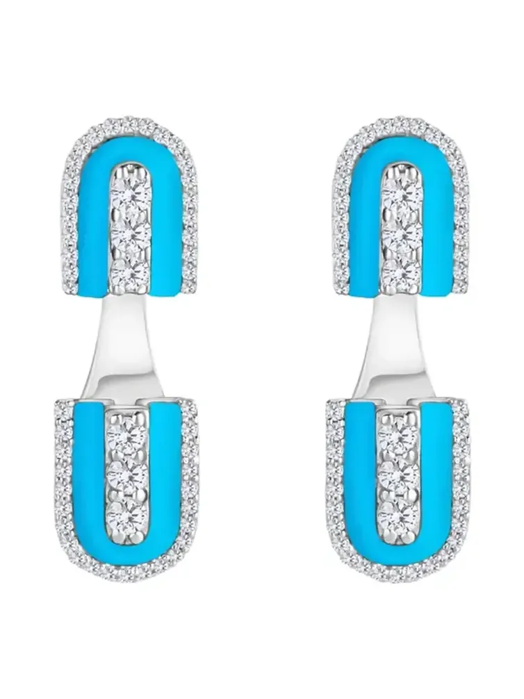 Diamond Turquoise U Floating Stud Earrings Diamond Turquoise U Floating Stud Earrings