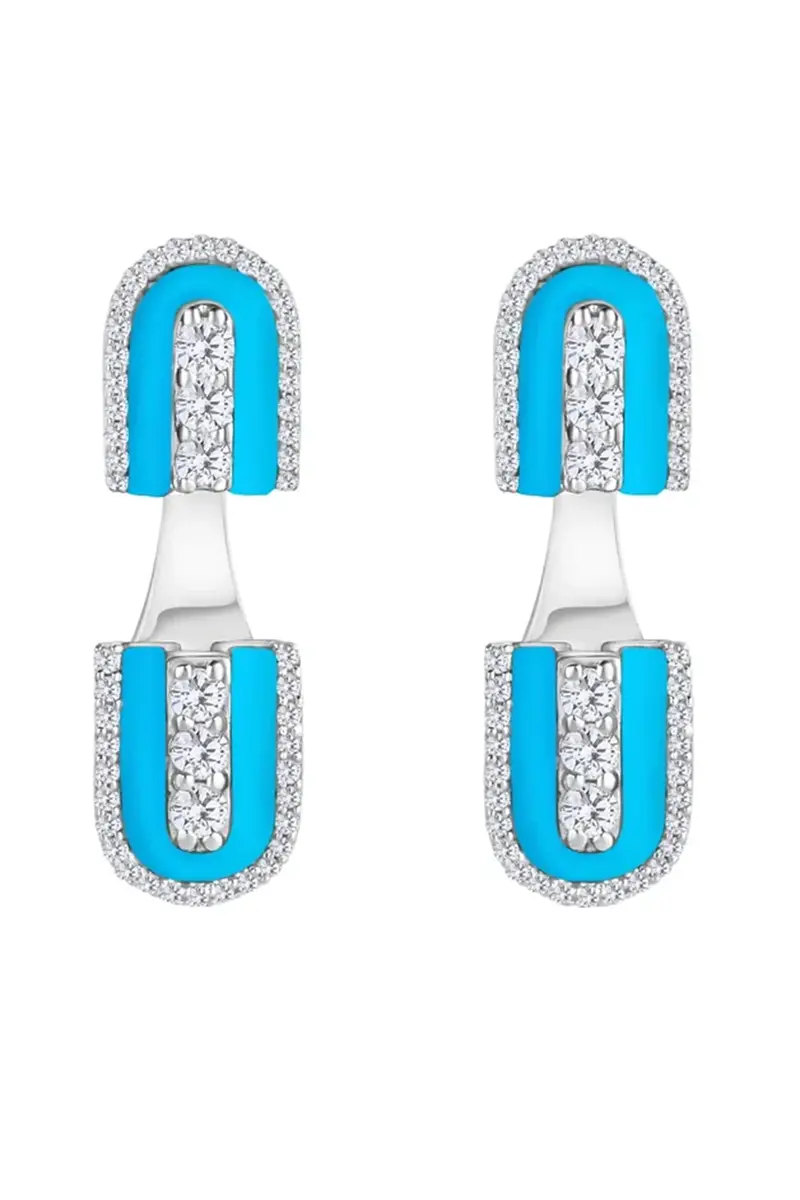 U LOS ANGELES Diamond Turquoise U Floating Stud Earrings | Image 1 U LOS ANGELES Diamond Turquoise U Floating Stud Earrings | Image 1