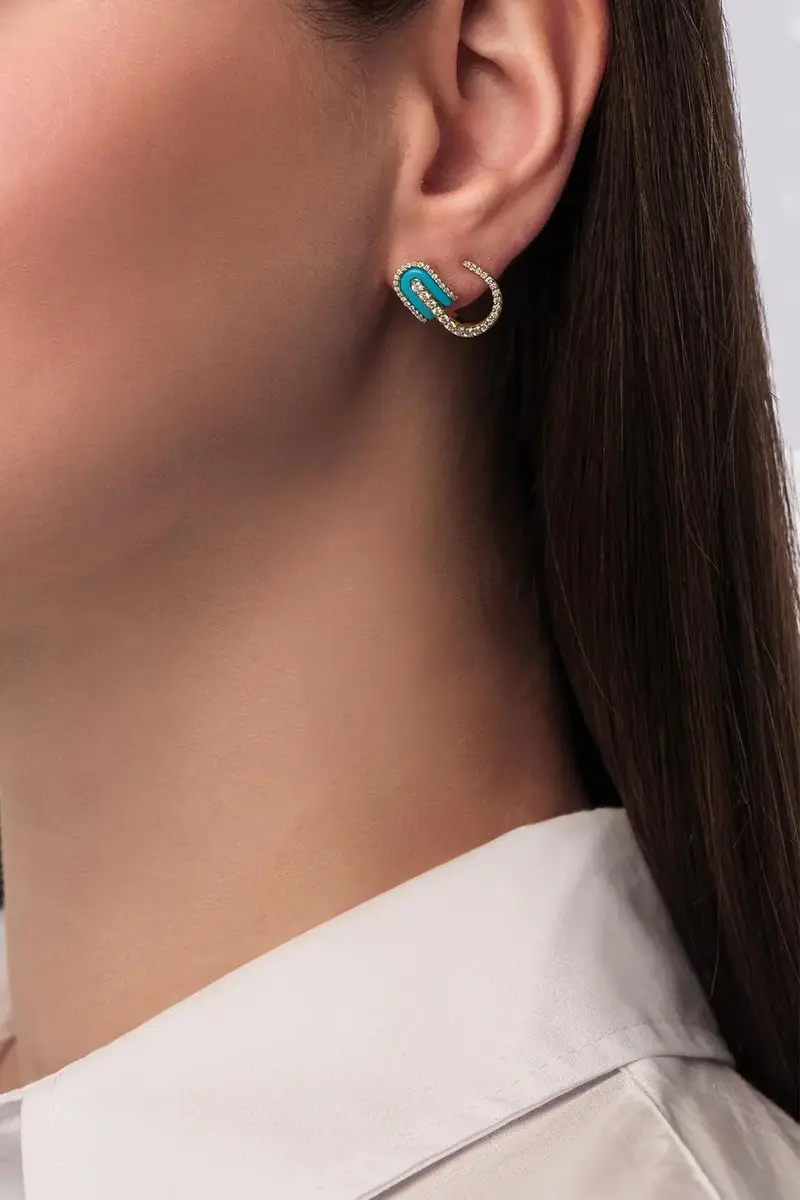 U LOS ANGELES Diamond Turquoise U Huggie Earrings | Thumbnail 2 U LOS ANGELES Diamond Turquoise U Huggie Earrings | Thumbnail 2