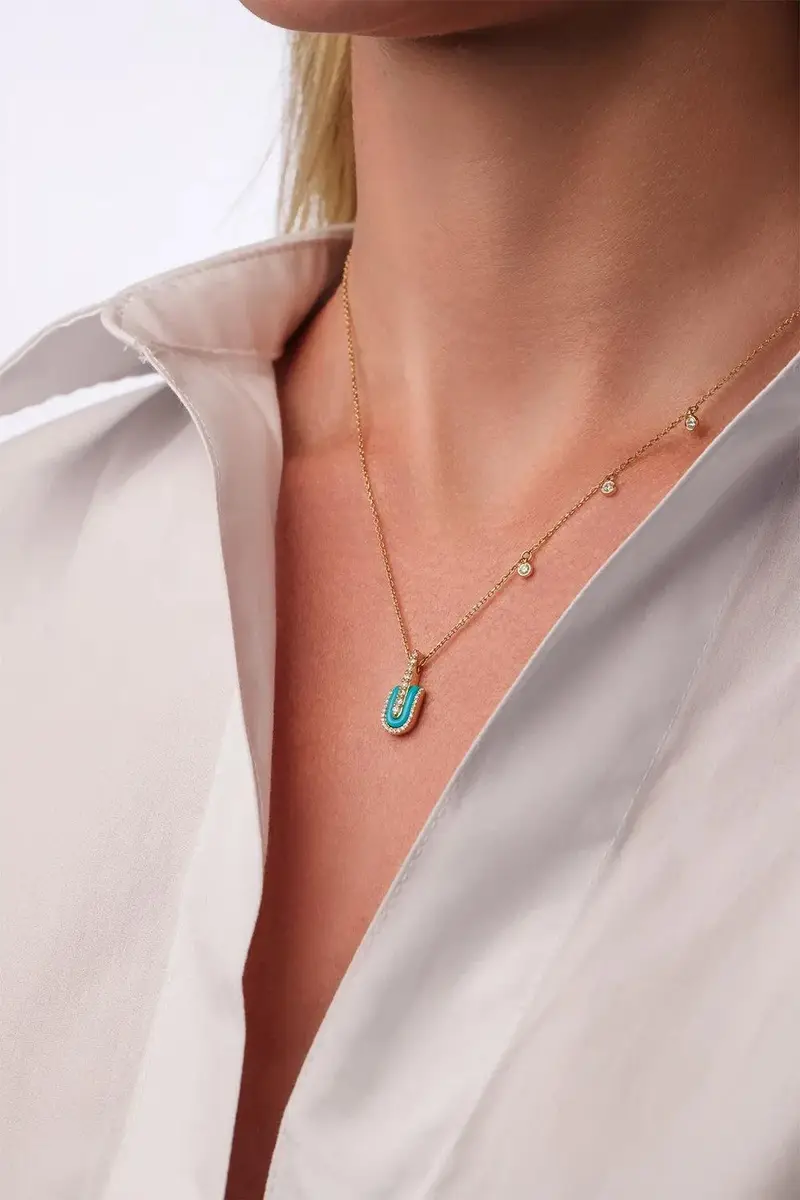 U LOS ANGELES Diamond Turquoise U Solo Charm Necklace | Thumbnail 2 U LOS ANGELES Diamond Turquoise U Solo Charm Necklace | Thumbnail 2