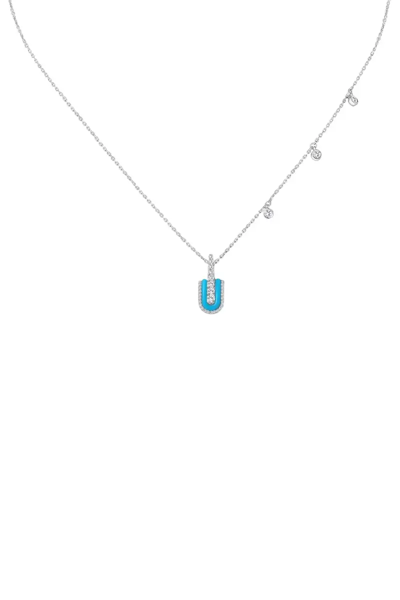 U LOS ANGELES Diamond Turquoise U Solo Charm Necklace | Image 1 U LOS ANGELES Diamond Turquoise U Solo Charm Necklace | Image 1