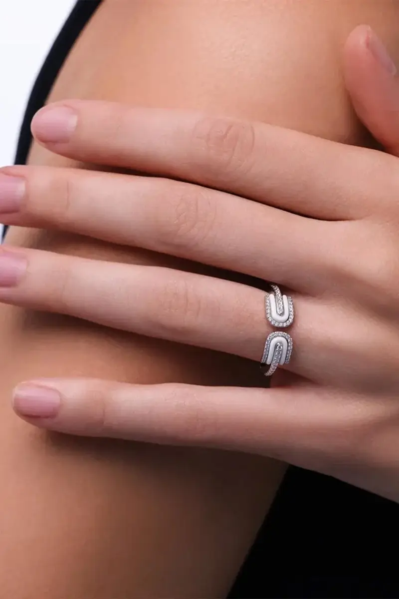 U LOS ANGELES Diamond White Quartz U Duo Open Ring | Thumbnail 2