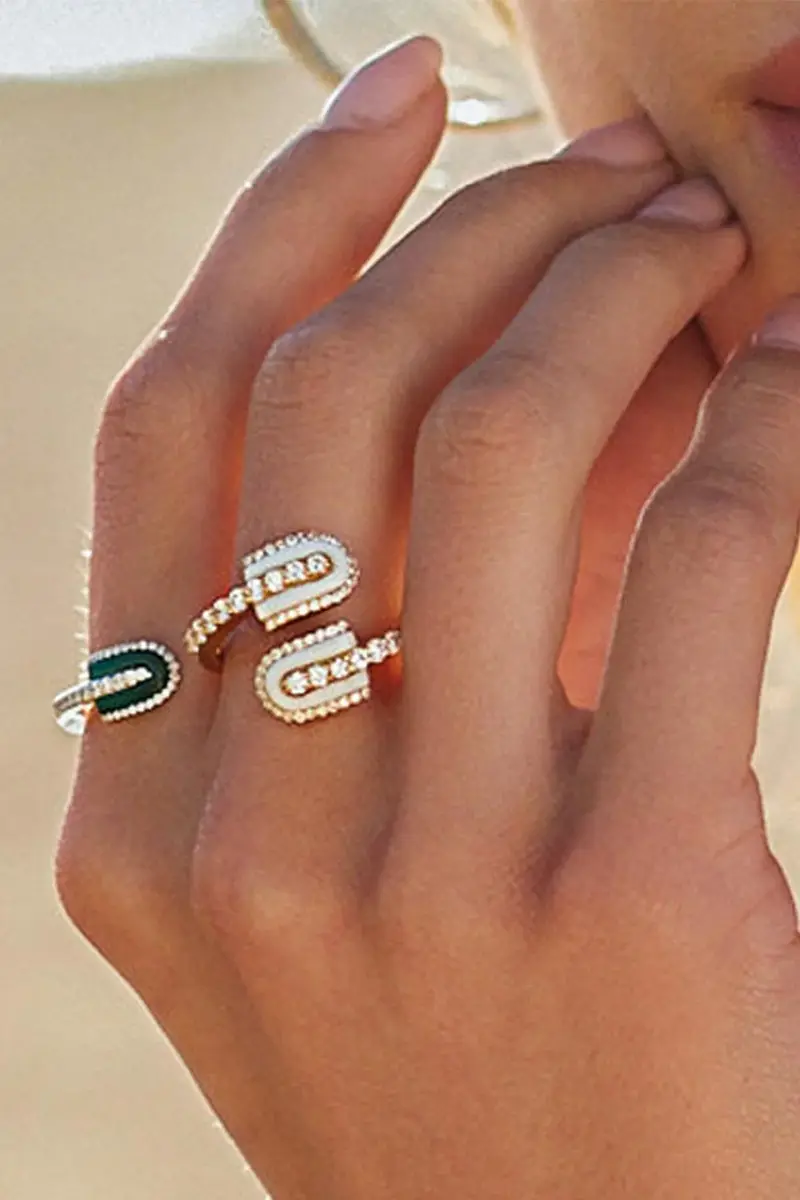U LOS ANGELES Diamond White Quartz U Duo Twist Ring | Thumbnail 2