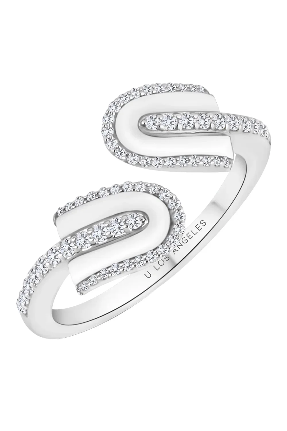 Diamond White Quartz U Duo Twist Ring - White Gold Diamond White Quartz U Duo Twist Ring - White Gold