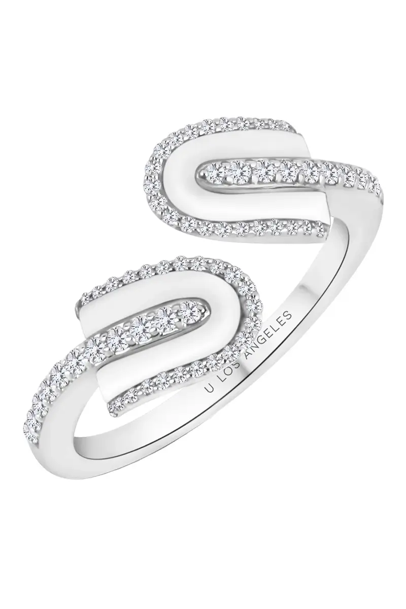 U LOS ANGELES Diamond White Quartz U Duo Twist Ring - White Gold | Image 1 U LOS ANGELES Diamond White Quartz U Duo Twist Ring - White Gold | Image 1