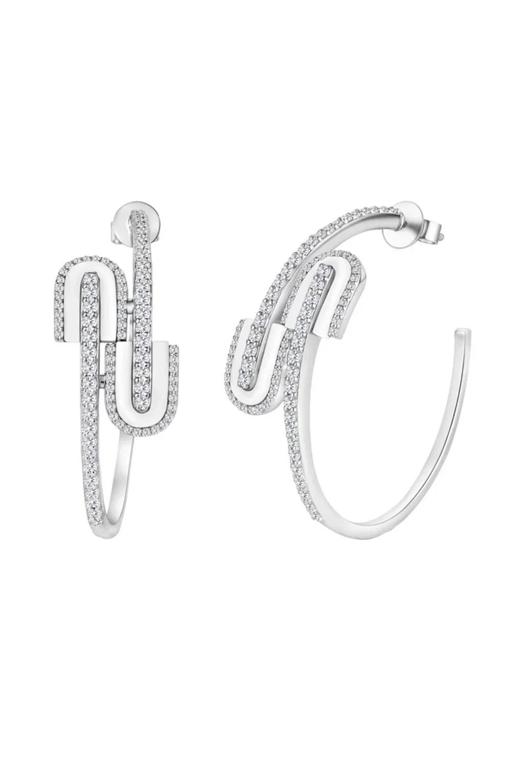 U LOS ANGELES Diamond White Quartz U Midi Hoop Earrings
