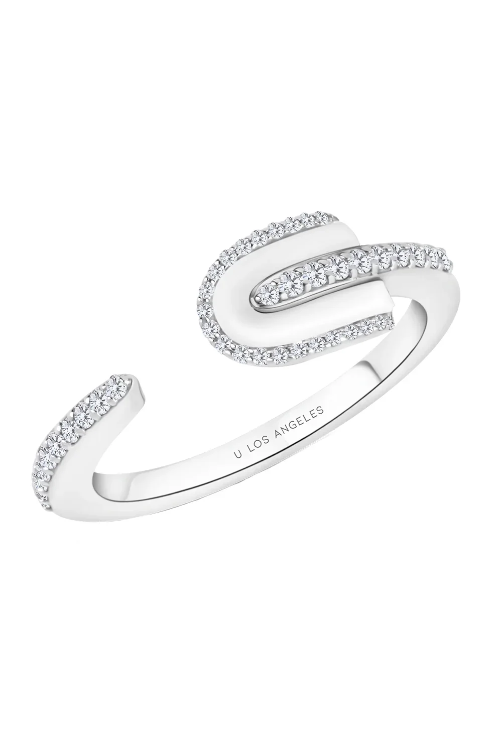 Diamond White Quartz U Solo Open Ring