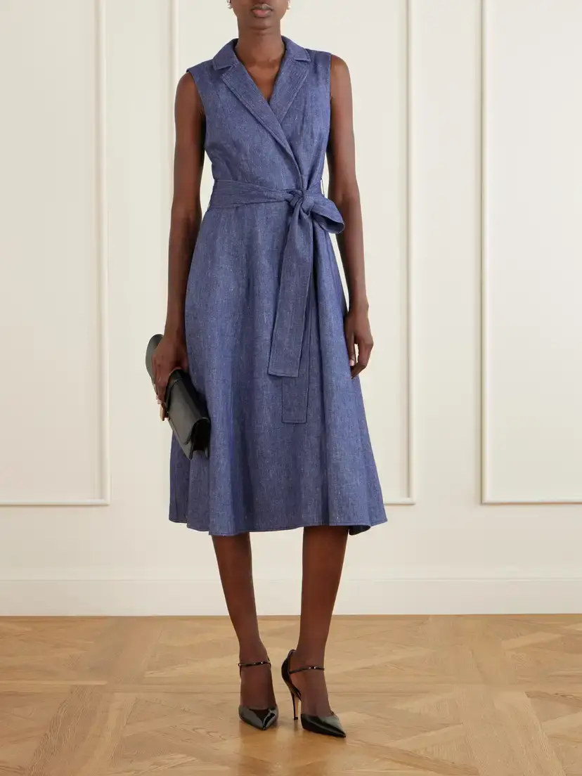 Carolina Herrera Belted Linen, Wool, Cashmere And Silk-blend Midi Dress | Thumbnail 2 Carolina Herrera Belted Linen, Wool, Cashmere And Silk-blend Midi Dress | Thumbnail 2