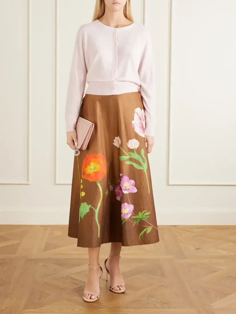 Oscar de la Renta Floral-print Cotton-poplin High-waist Midi Skirt | Thumbnail 2 Oscar de la Renta Floral-print Cotton-poplin High-waist Midi Skirt | Thumbnail 2