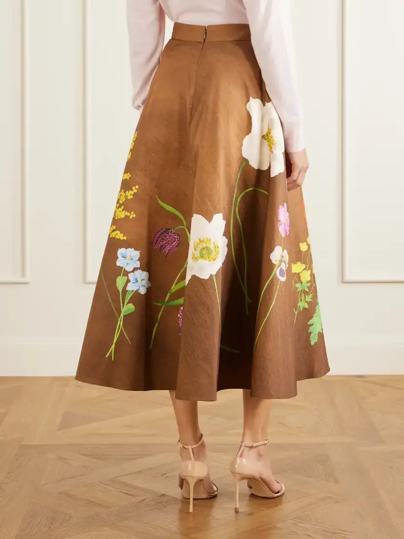 Oscar de la Renta Floral-print Cotton-poplin High-waist Midi Skirt | Thumbnail 4 Oscar de la Renta Floral-print Cotton-poplin High-waist Midi Skirt | Thumbnail 4