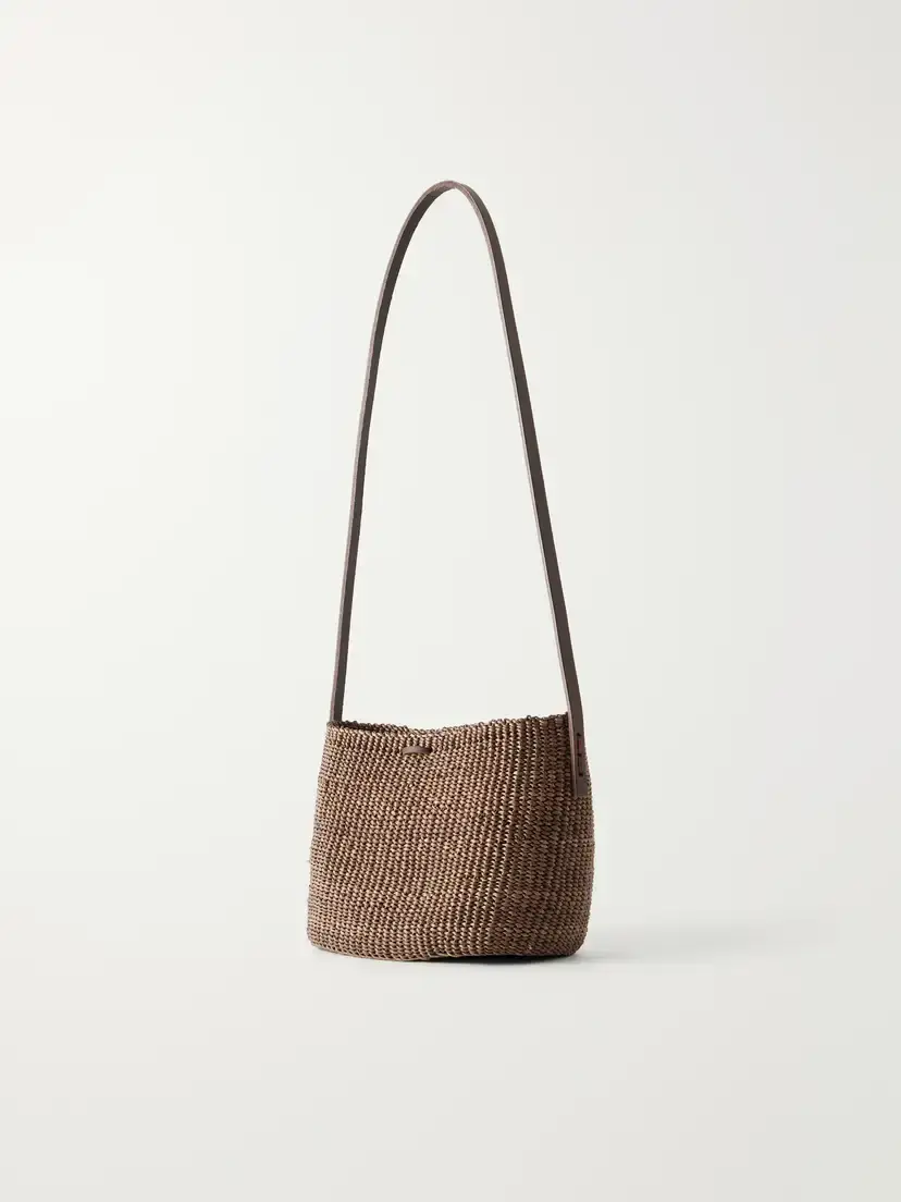 MUUÑ Nina Leather-trimmed Raffia Shoulder Bag | Thumbnail 4