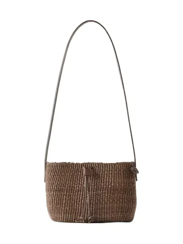 MUUÑ Nina Leather-trimmed Raffia Shoulder Bag