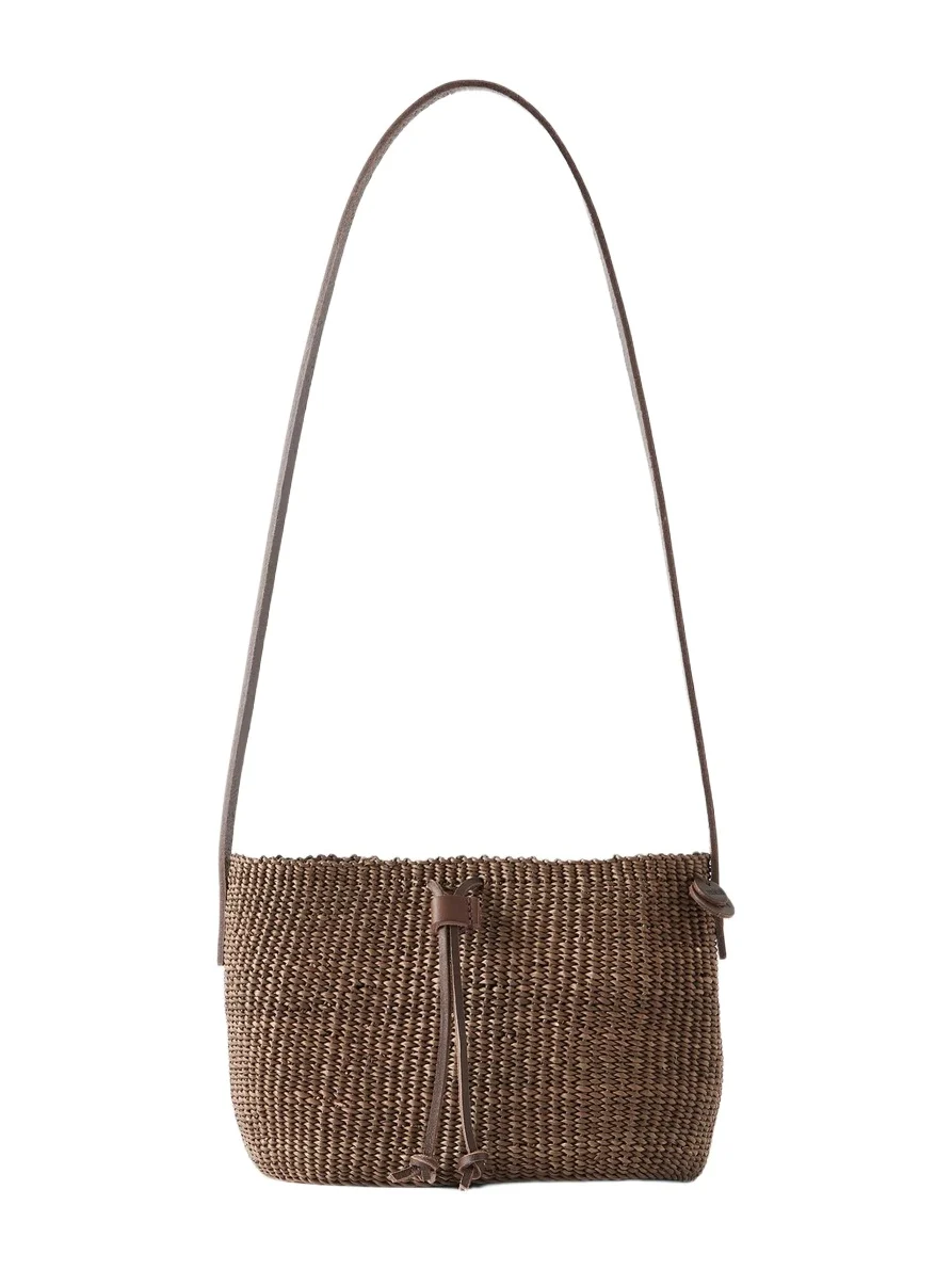 MUUÑ Nina Leather-trimmed Raffia Shoulder Bag