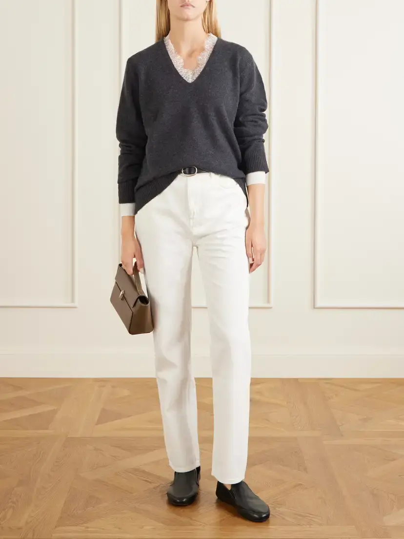 Loulou de Saison Leyla Lace-trimmed Cashmere Sweater | Thumbnail 2