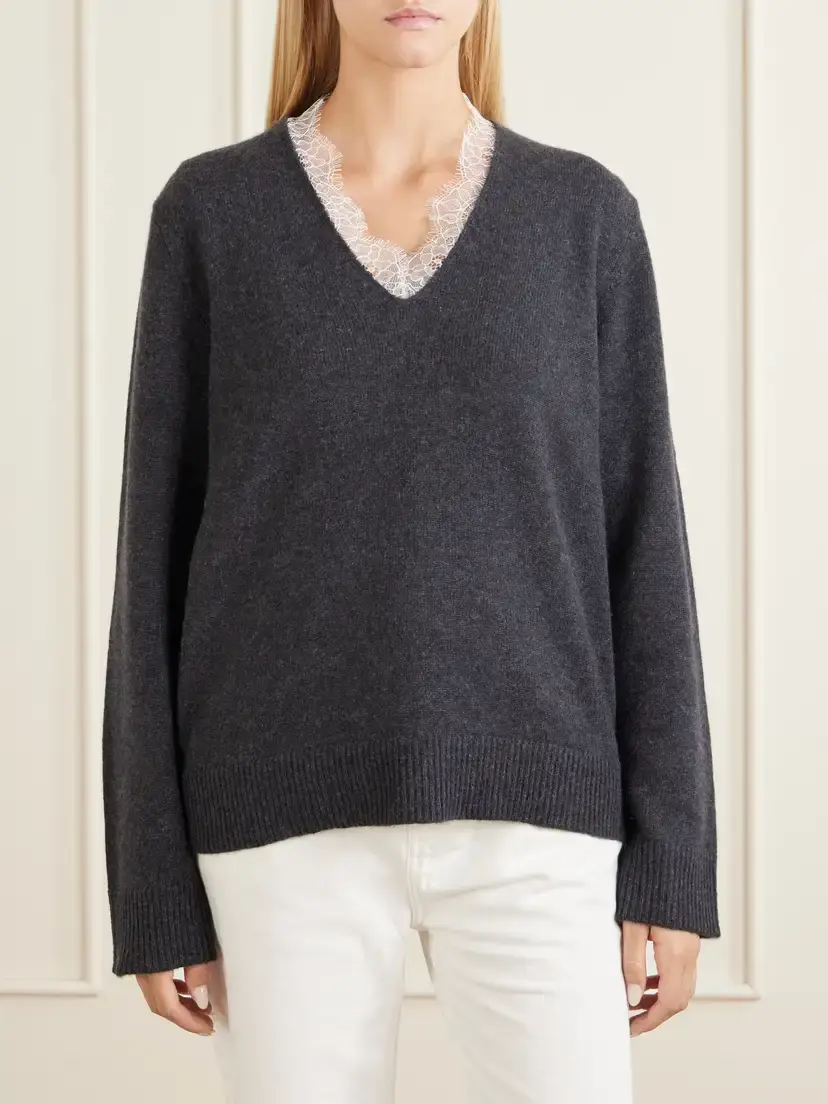 Loulou de Saison Leyla Lace-trimmed Cashmere Sweater | Thumbnail 3
