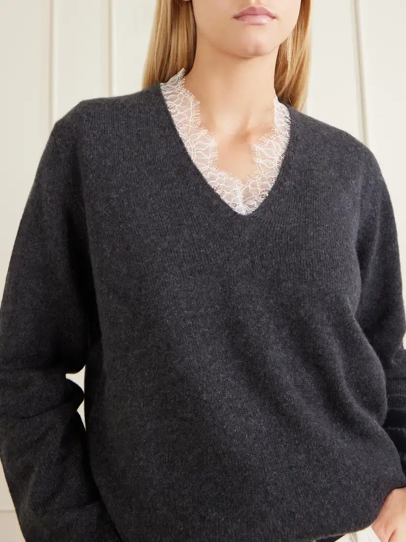 Loulou de Saison Leyla Lace-trimmed Cashmere Sweater | Thumbnail 5
