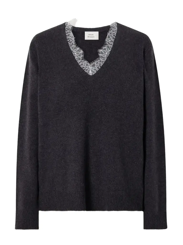 Loulou de Saison Leyla Lace-trimmed Cashmere Sweater | Image 1 Loulou de Saison Leyla Lace-trimmed Cashmere Sweater | Image 1