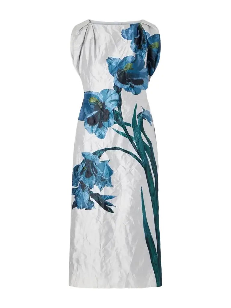 Erdem Floral-print Textured Satin Midi Dress | Image 1 Erdem Floral-print Textured Satin Midi Dress | Image 1