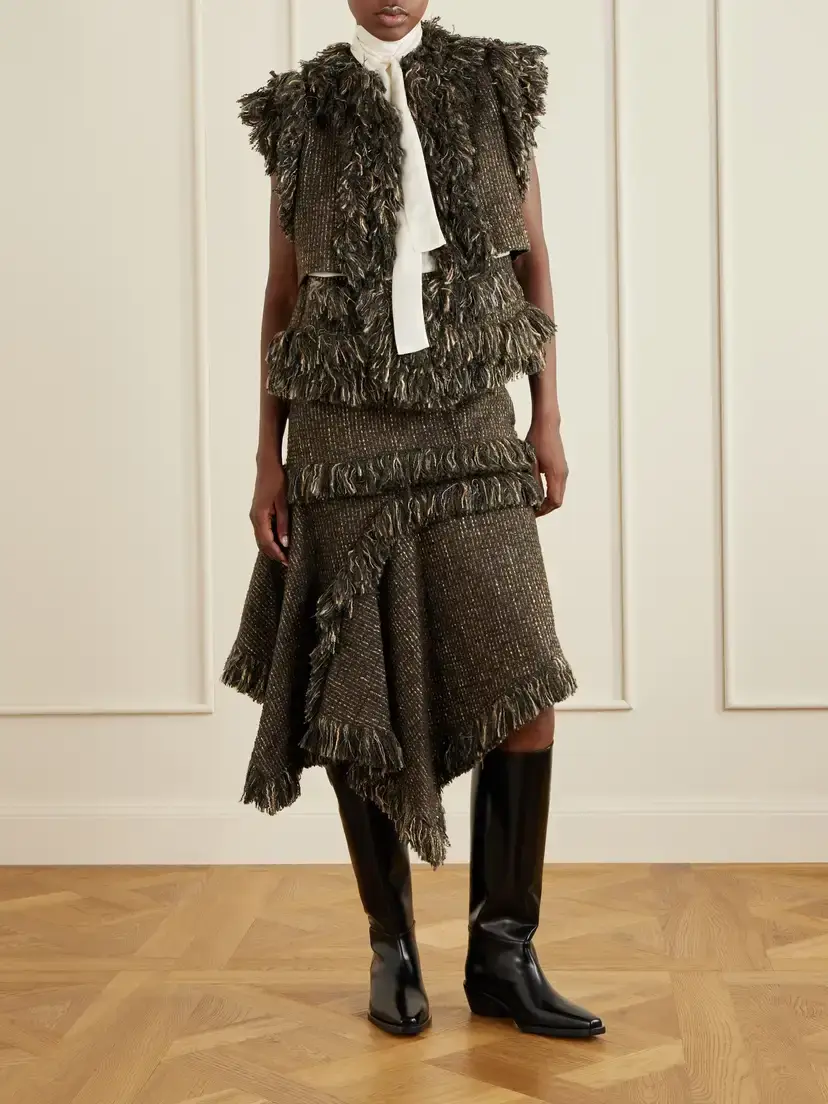 Sacai Fringed Wool-blend Tweed Midi Skirt | Thumbnail 2 Sacai Fringed Wool-blend Tweed Midi Skirt | Thumbnail 2