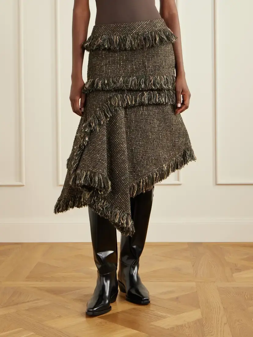 Sacai Fringed Wool-blend Tweed Midi Skirt | Thumbnail 3 Sacai Fringed Wool-blend Tweed Midi Skirt | Thumbnail 3