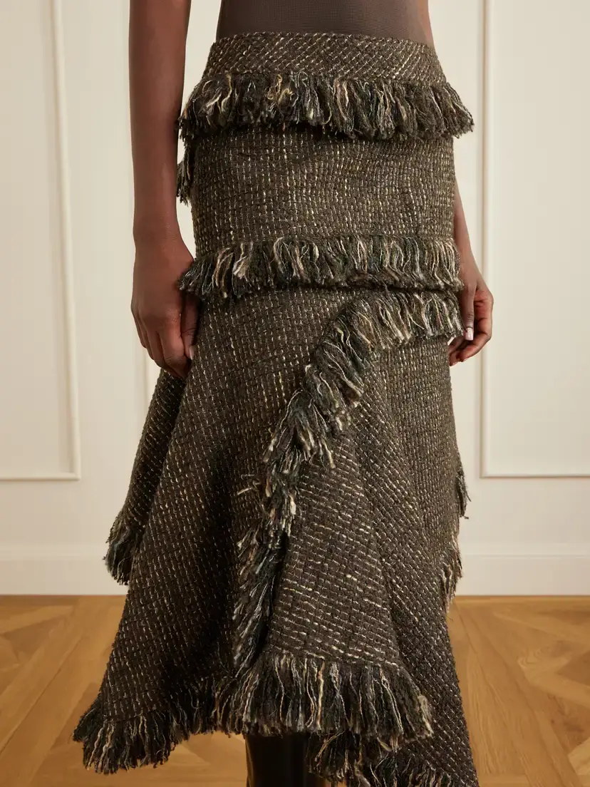Sacai Fringed Wool-blend Tweed Midi Skirt | Thumbnail 5 Sacai Fringed Wool-blend Tweed Midi Skirt | Thumbnail 5