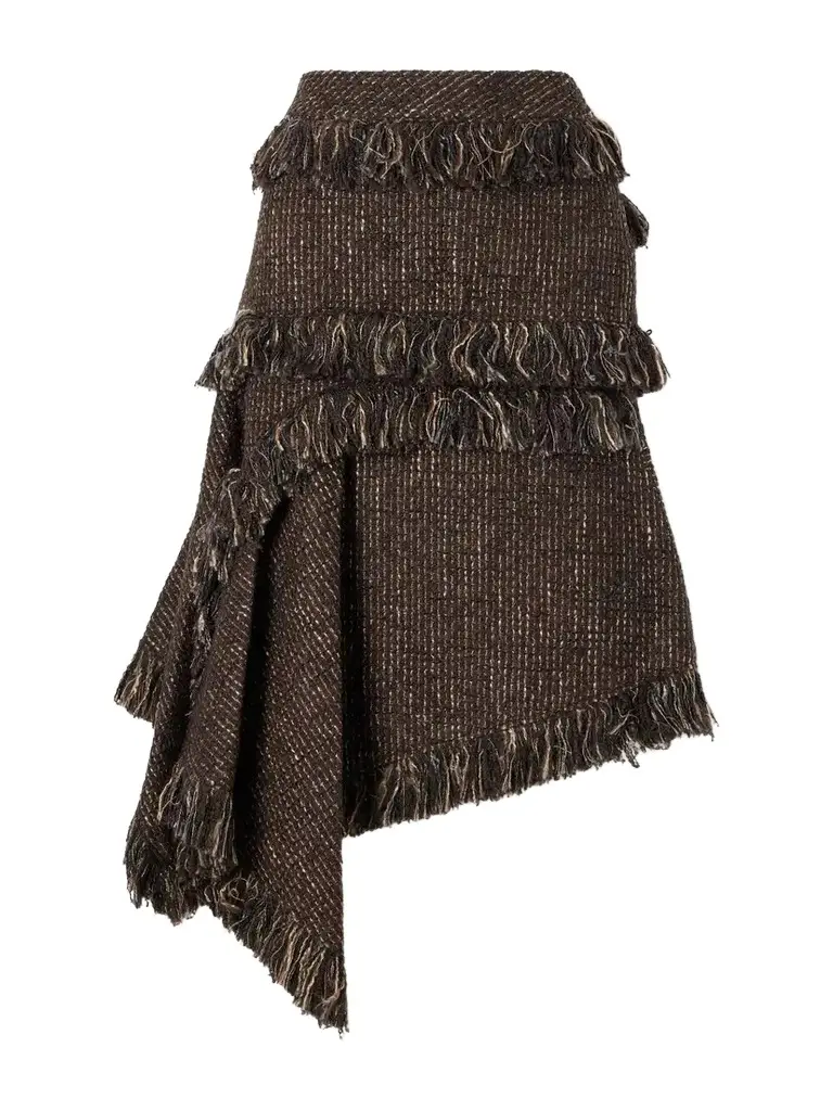 Fringed Wool-blend Tweed Midi Skirt Fringed Wool-blend Tweed Midi Skirt