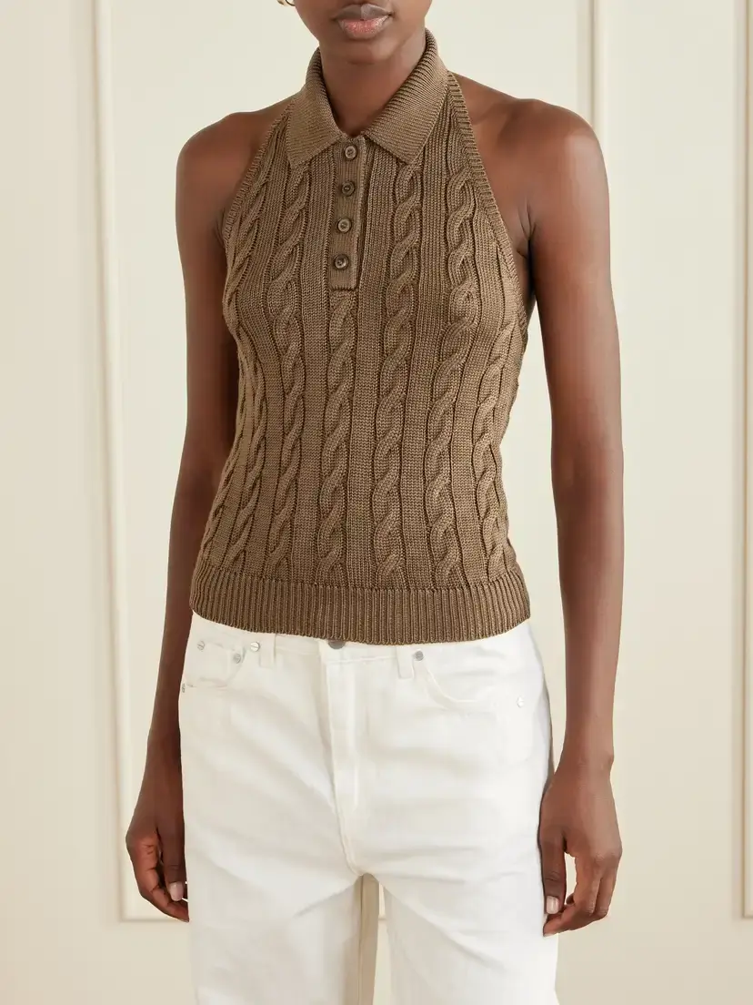 Ralph Lauren Collection Cable-knit Halterneck Stretch-silk Polo Vest | Thumbnail 3