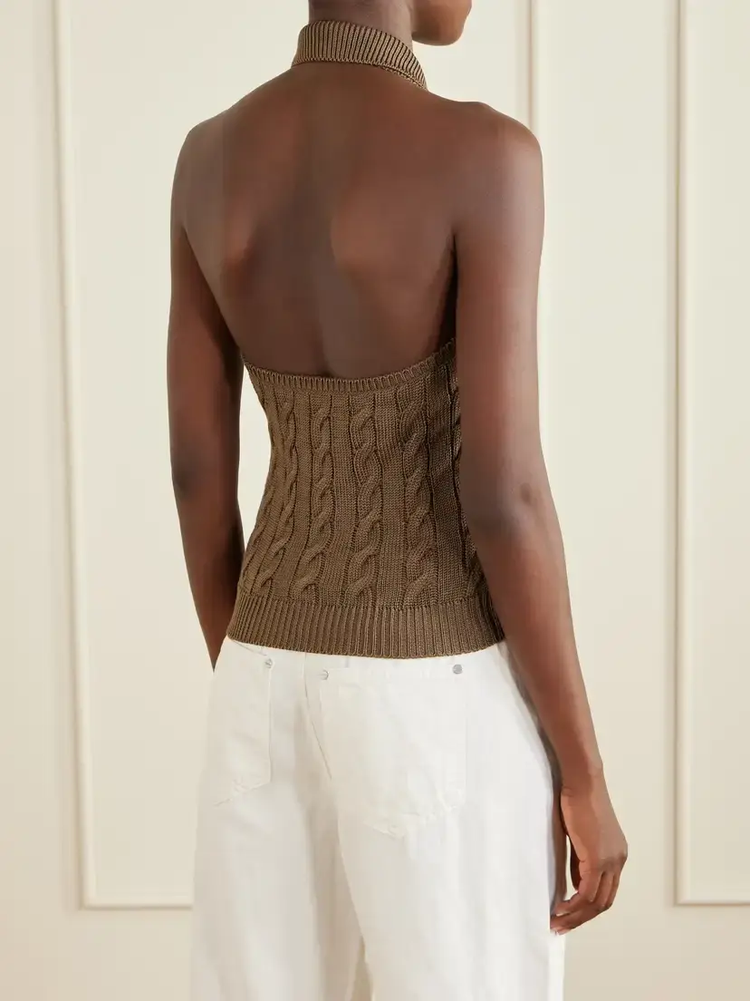 Ralph Lauren Collection Cable-knit Halterneck Stretch-silk Polo Vest | Thumbnail 4