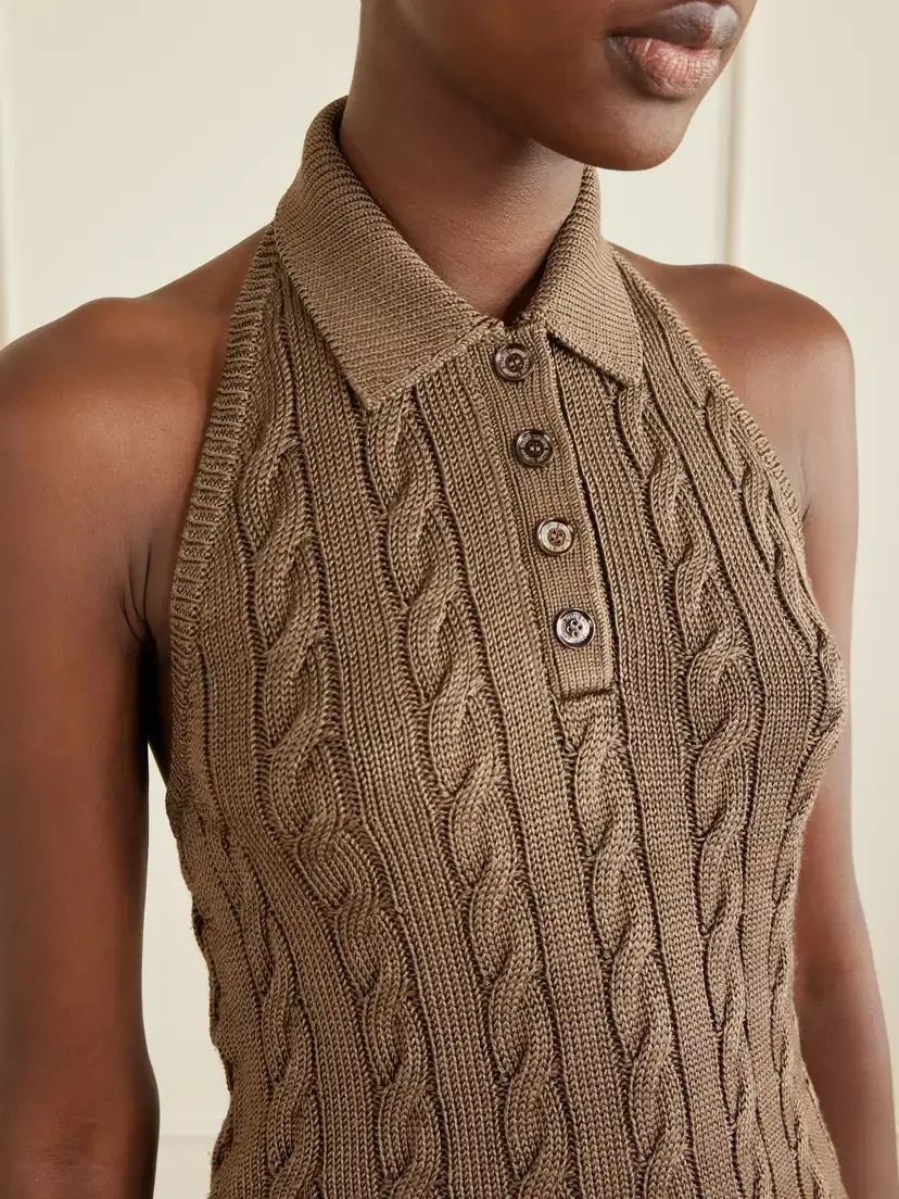 Ralph Lauren Collection Cable-knit Halterneck Stretch-silk Polo Vest | Thumbnail 5